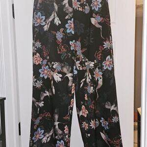 H&M Black Floral Wide Leg Pants